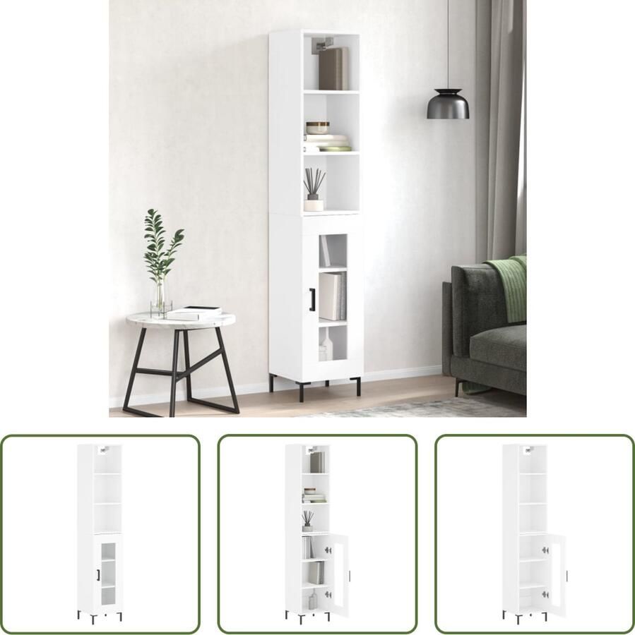 The Living Store Opbergkast Hoge kast Hoogglans wit 34.5 x 34 x 180 cm Duurzaam materiaal - Foto 2