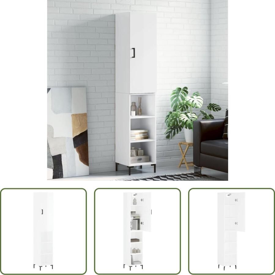 The Living Store Opbergkast Hoge kast Hoogglans wit 34.5 x 34 x 180 cm Duurzaam materiaal - Foto 3