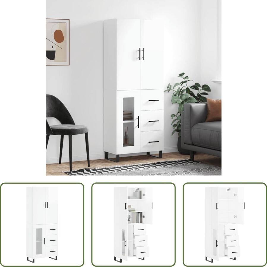 The Living Store Opbergkast Hoge kast Hoogglans wit 69.5 x 34 x 180 cm (B x D x H)
