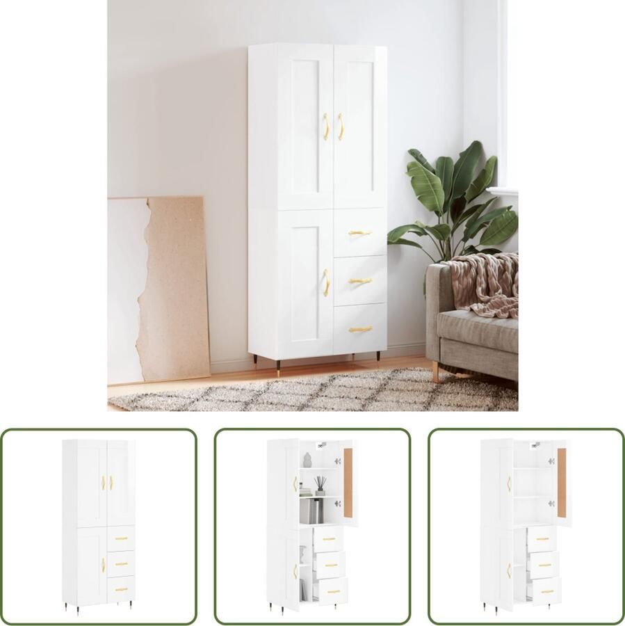 The Living Store Opbergkast Hoge kast Hoogglans wit 69.5 x 34 x 180 cm