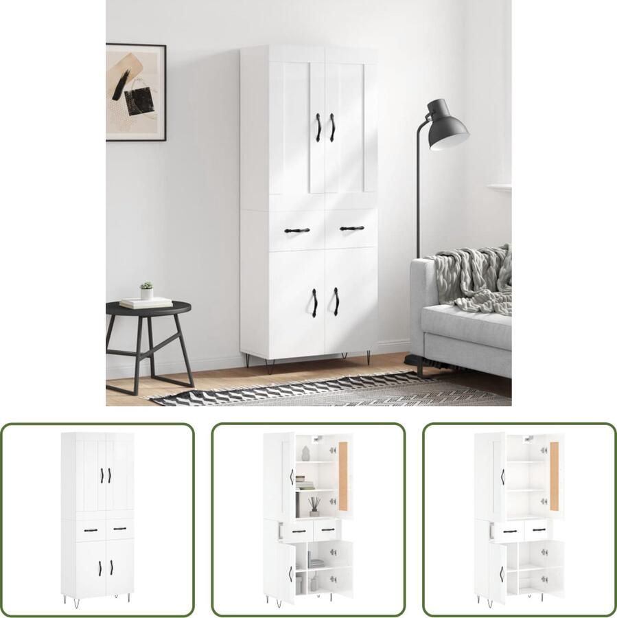 The Living Store Opbergkast Hoge kast Hoogglans wit 69.5 x 34 x 180 cm