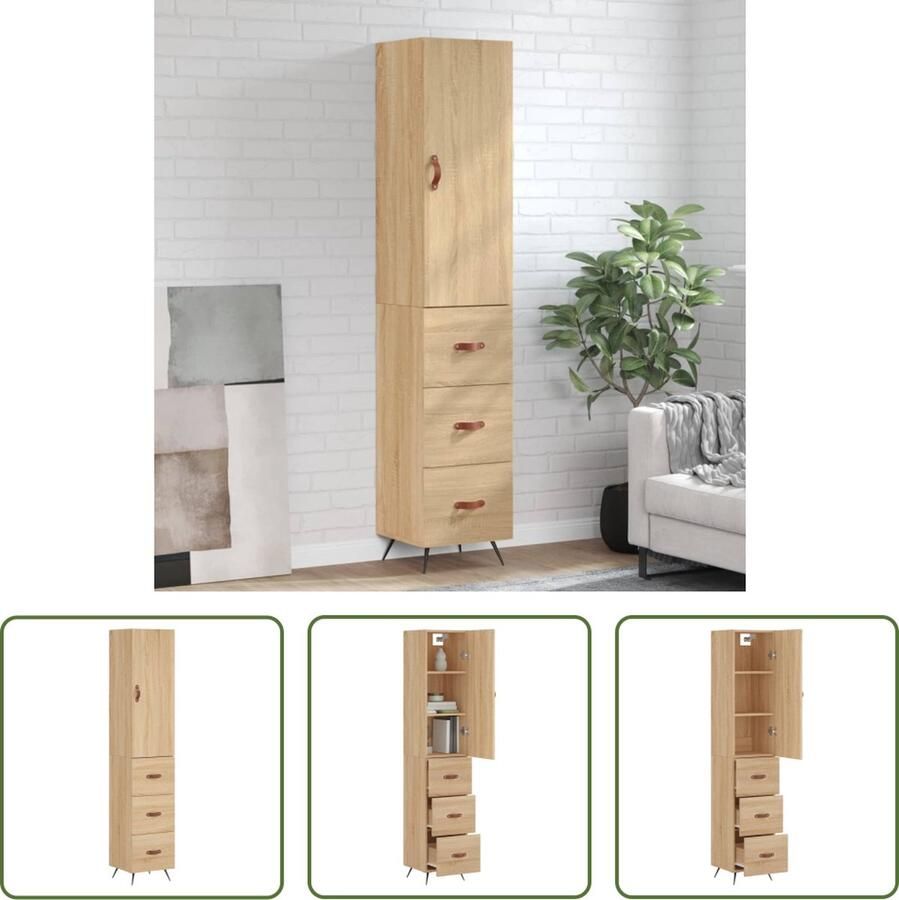 The Living Store Opbergkast Hoge Kast Sonoma Eiken 34.5 x 34 x 180 cm Duurzaam hout en metaal
