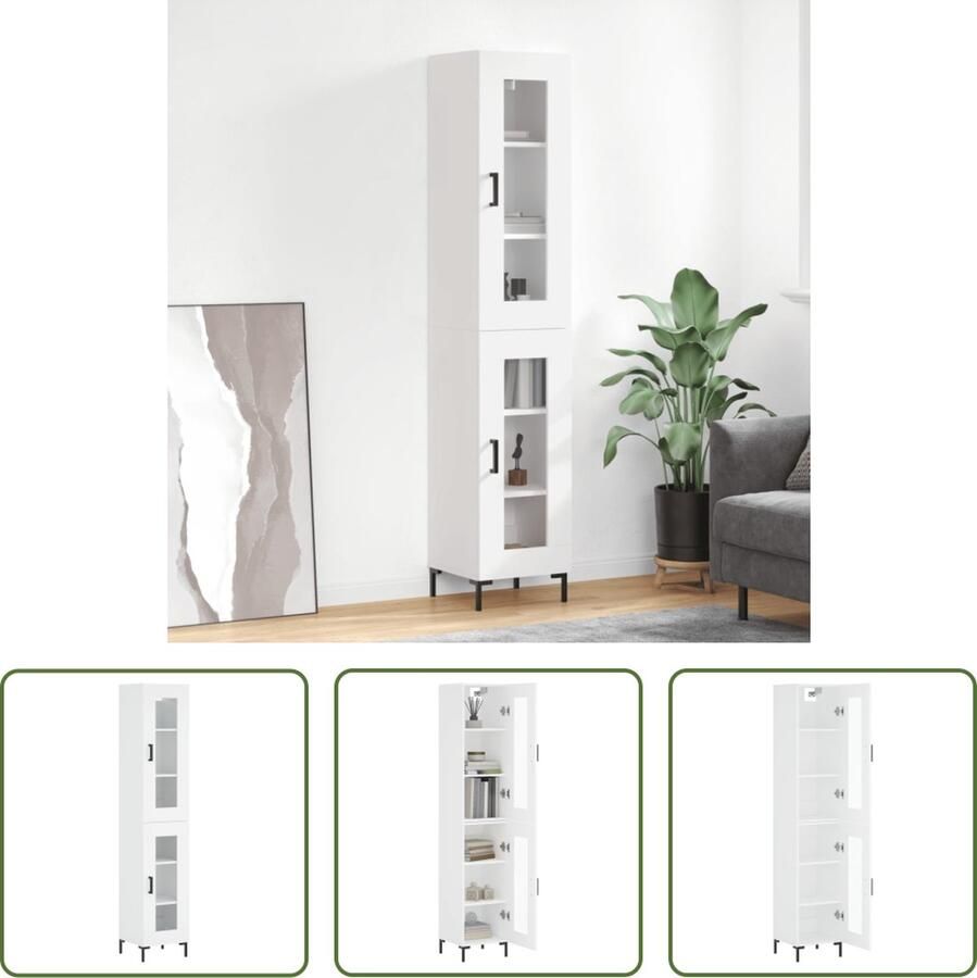 The Living Store Hoge kast 34 5x34x180 cm bewerkt hout wit Hoge Kast Opbergkast Houten Kast Wit Kast Woonkamerkast
