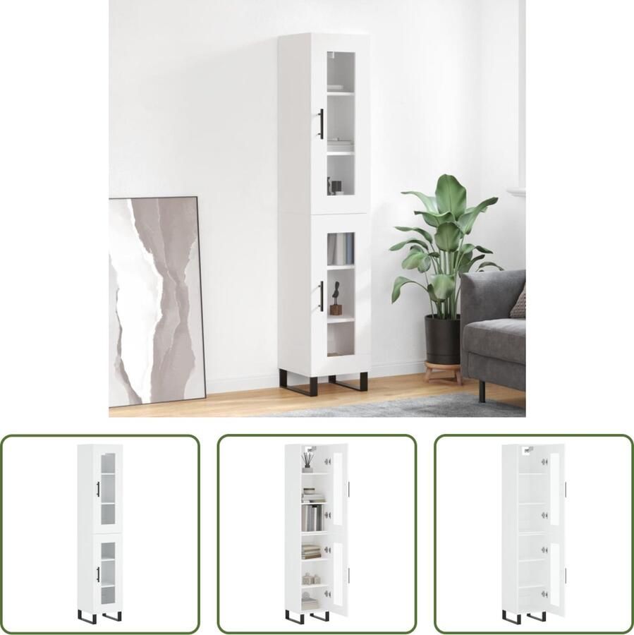 The Living Store Hoge kast 34 5x34x180 cm bewerkt hout wit Hoge Kast Opbergkast Kast Wit Houten Kast Badkamerkast