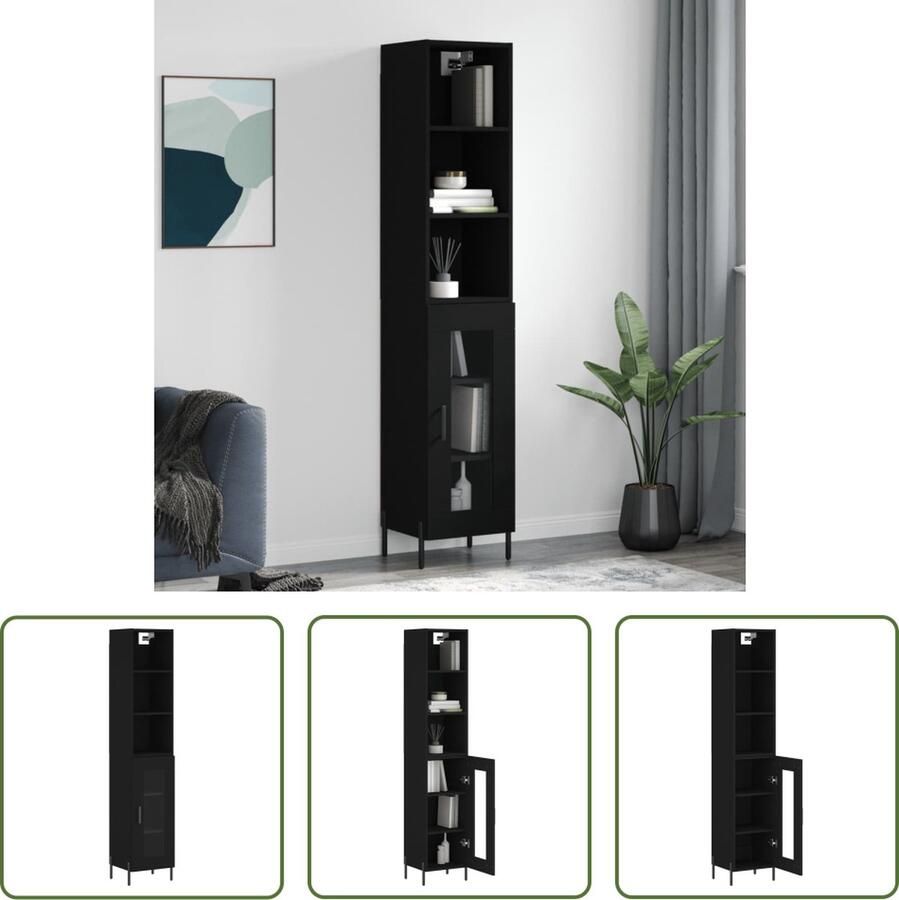 The Living Store Opbergkast Hoge kast Zwart 34.5 x 34 x 180 cm Duurzaam materiaal
