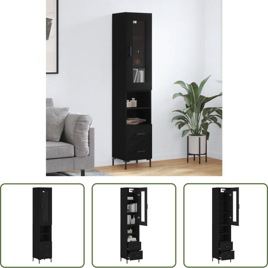 VidaXL Houten Kast Hoge Kast Hoge kast 34 5x34x180 cm bewerkt hout zwart Zwarte Kast Opbergkast Living Room Furniture