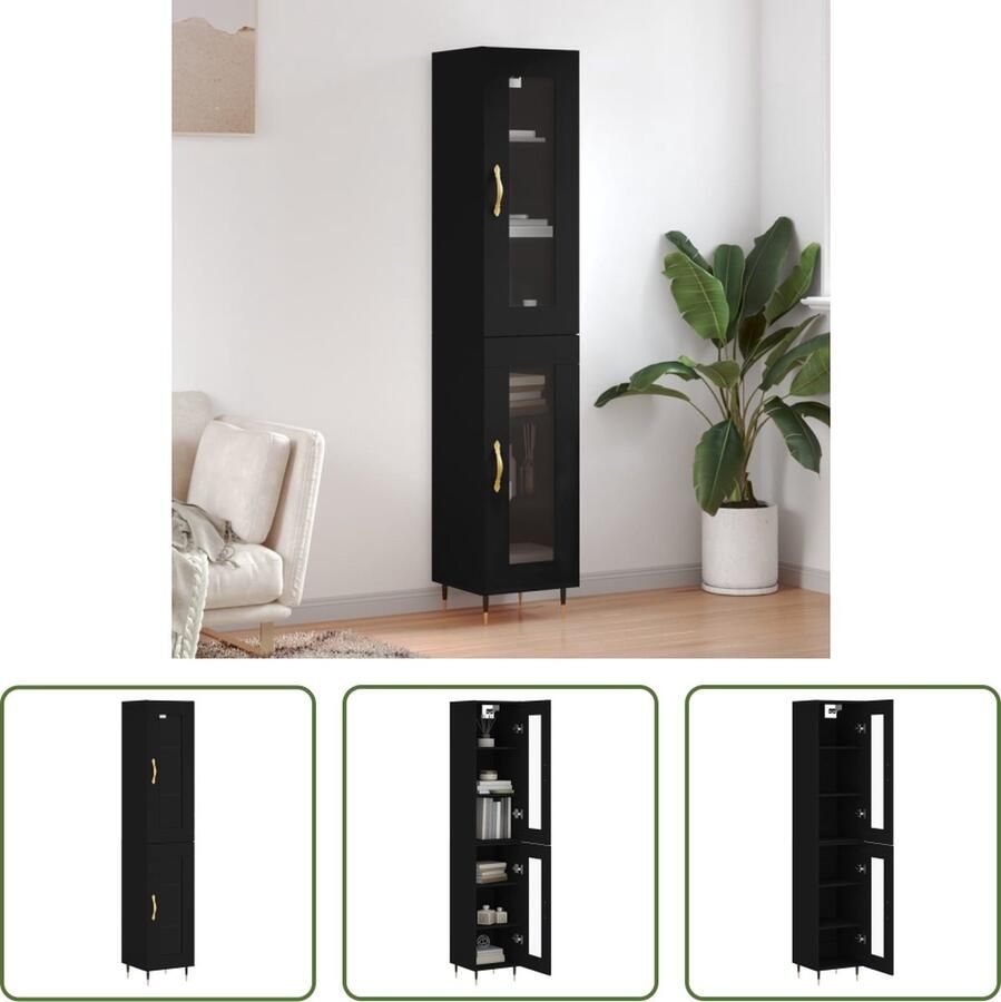 The Living Store Hoge kast 34 5x34x180 cm bewerkt hout zwart Hoge Kast Opbergkast Kast Zwart Houten Kast Design Kast