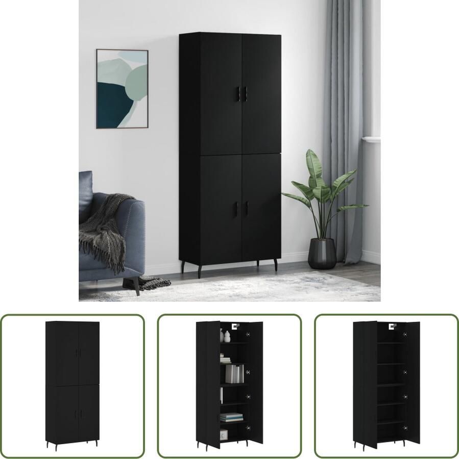 The Living Store Opbergkast Hoge Kast Zwart 69.5x34x180 cm Duurzaam Hout