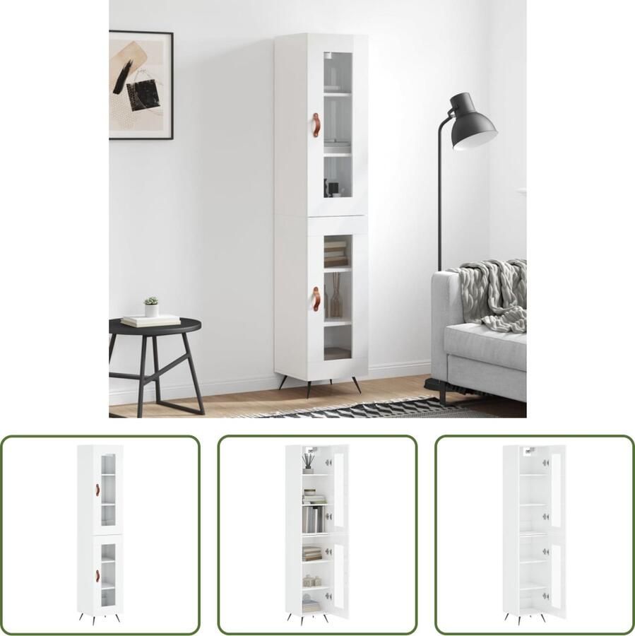 The Living Store Opbergkast Hoogglans wit 34.5 x 34 x 180 cm Duurzaam hout Voldoende opbergruimte