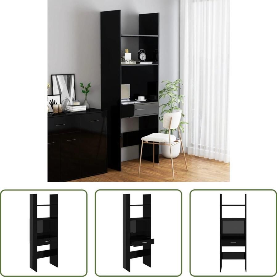 The Living Store Boekenkast 60x35x180 cm spaanplaat hoogglans zwart Kast - Foto 2