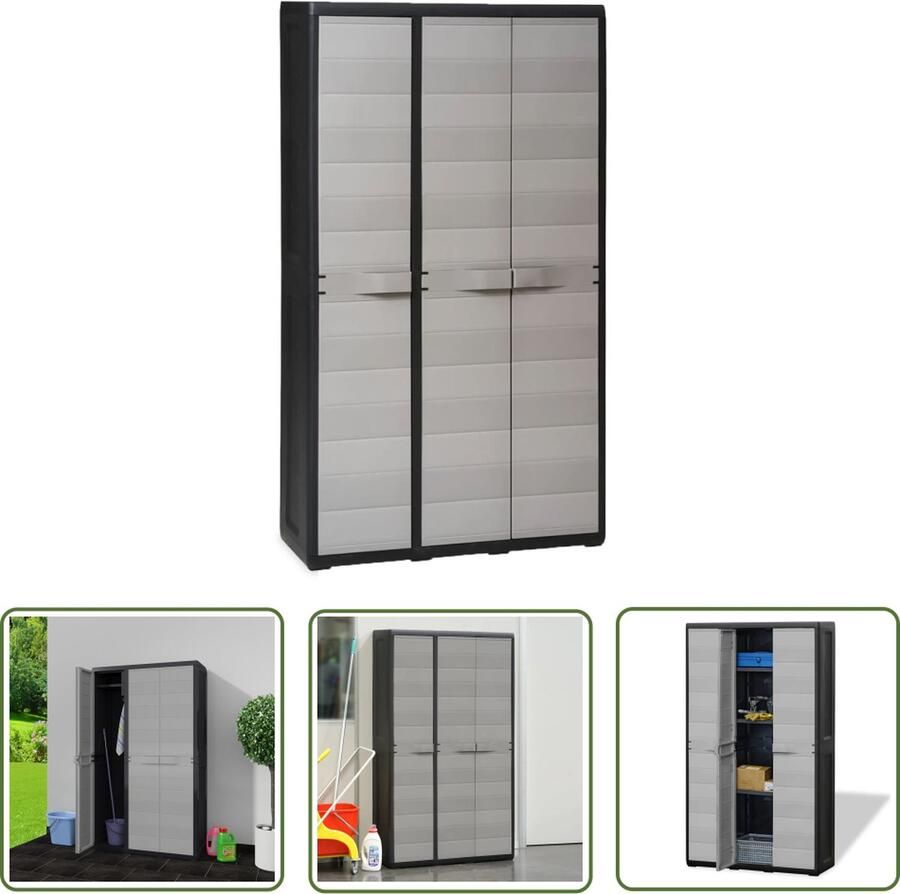 The Living Store Opbergkast Polypropyleen 97x38x171 cm Zwart Grijs - Foto 2