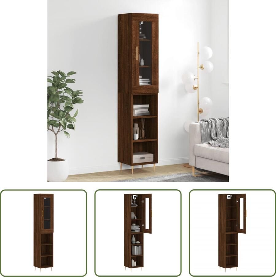 The Living Store Opbergkast Schappenkast en Opzetkast 34.5 x 34 x 180 cm Bruineiken
