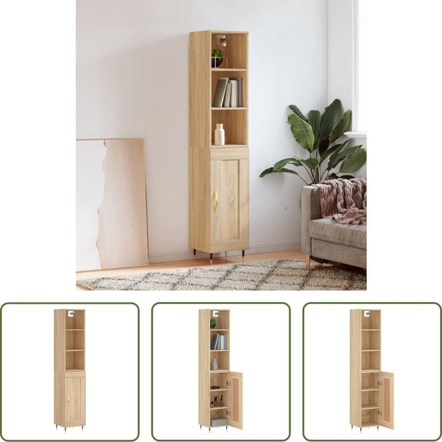 The Living Store Opbergkast Sonoma Eiken 34.5 x 34 x 180 cm Duurzaam materiaal
