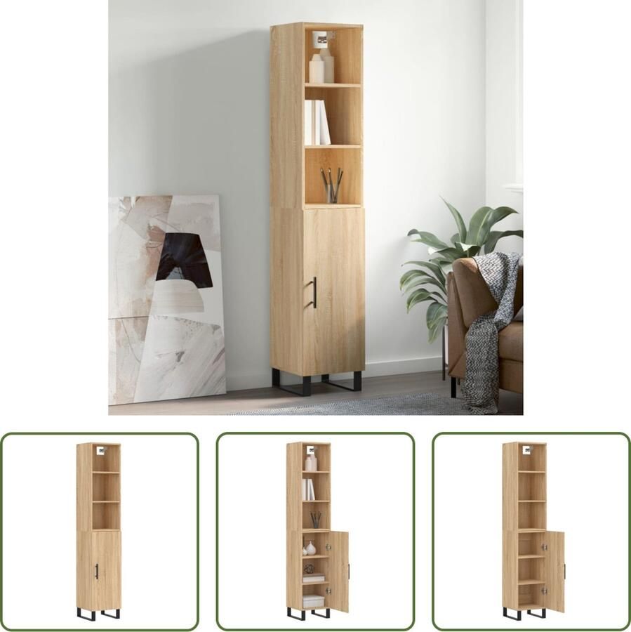 The Living Store Opbergkast Sonoma Eiken 34.5 x 34 x 180 cm Duurzaam Voldoende opbergruimte Praktische deur Metalen voeten