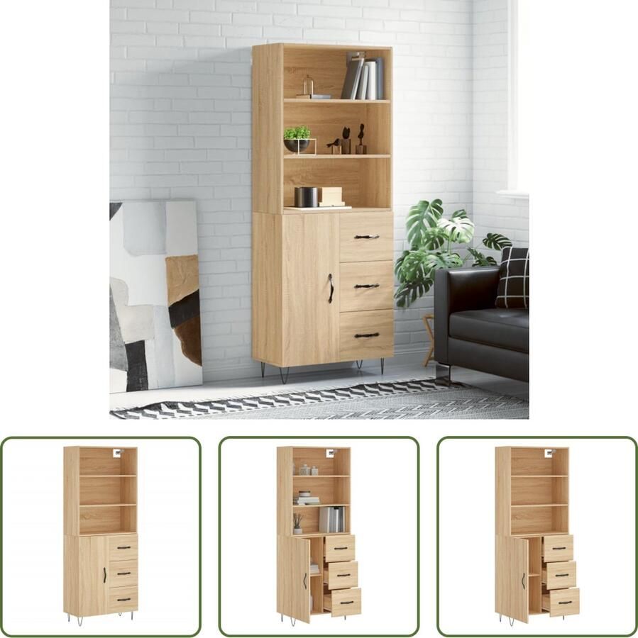 The Living Store Opbergkast Sonoma Eiken 69.5 x 34 x 180 cm Met Deur en IJzeren Poten