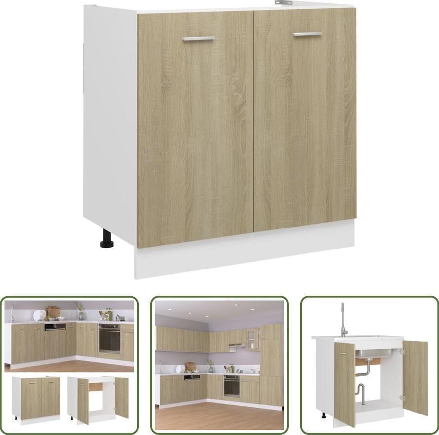 The Living Store Wastafelonderkast 80x46x81-5cm bewerkt hout sonoma eikenkleurig Keukenkast
