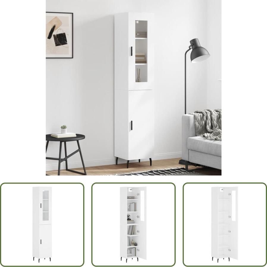 The Living Store Hoge kast 34 5x34x180 cm bewerkt hout wit Hoge Kast Opbergkast Houten Kast Wit Kast Kasten Voor De Woonkamer