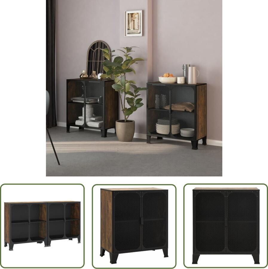 The Living Store Opbergkast Metaal en MDF 72 x 36 x 82 cm Rustiek Bruin Opslagkast Metalen Kast Houten Kast Rustic Brown Furniture Industrieel Design - Foto 4