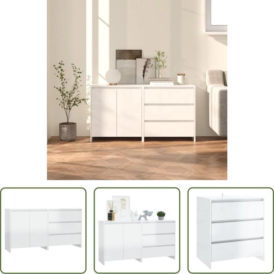 The Living Store Opbergkasten Bijzetkasten Hoogglans wit 70 x 41 x 75 cm Bewerkt hout