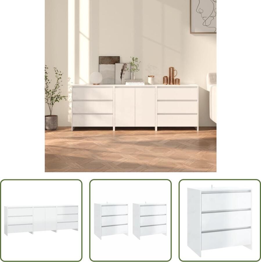 The Living Store Opbergkasten Bijzetkasten Hoogglans wit Met deuren en lades 70 x 40 x 75 cm Bewerkt hout