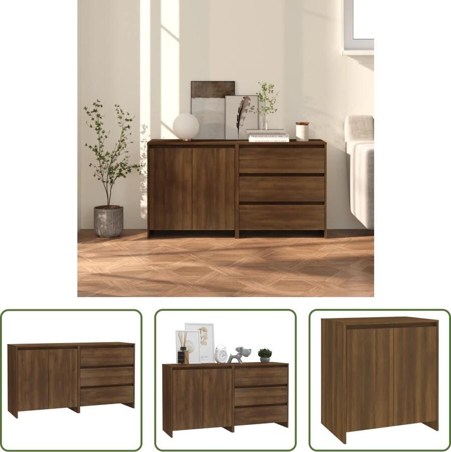The Living Store Opbergkasten Bruineiken 70 x 41 x 75 cm Met deuren en lades