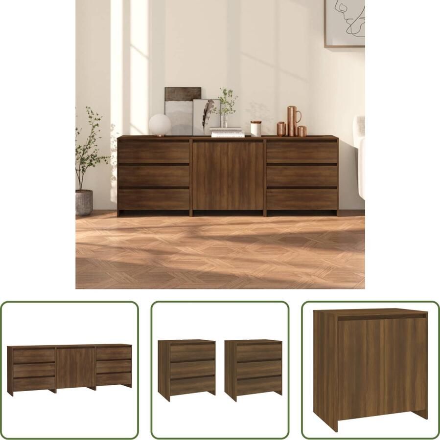 The Living Store Opbergkasten Bruineiken Dressoir Met Deuren (70x40x75 cm) en Met Lades (70x41x75 cm)