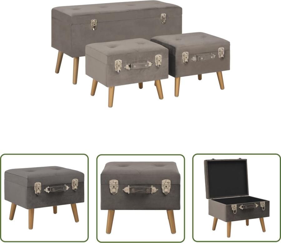 The Living Store Opbergkruk Fluweel Grijs Goud 85x38x47cm Opbergruimte - Foto 2