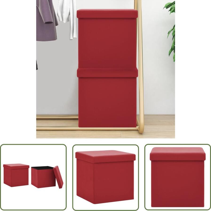 The Living Store Opbergkrukken inklapbaar 2 st PVC wijnrood Krukje - Foto 2