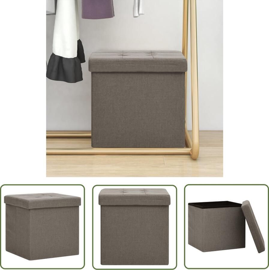 The Living Store Opbergkruk Inklapbaar 38 x 38 x 38 cm Taupe Opbergkruk Stof Stoffen Bank Multifunctionele Meubels Klapstoel Taupecruiser - Foto 2