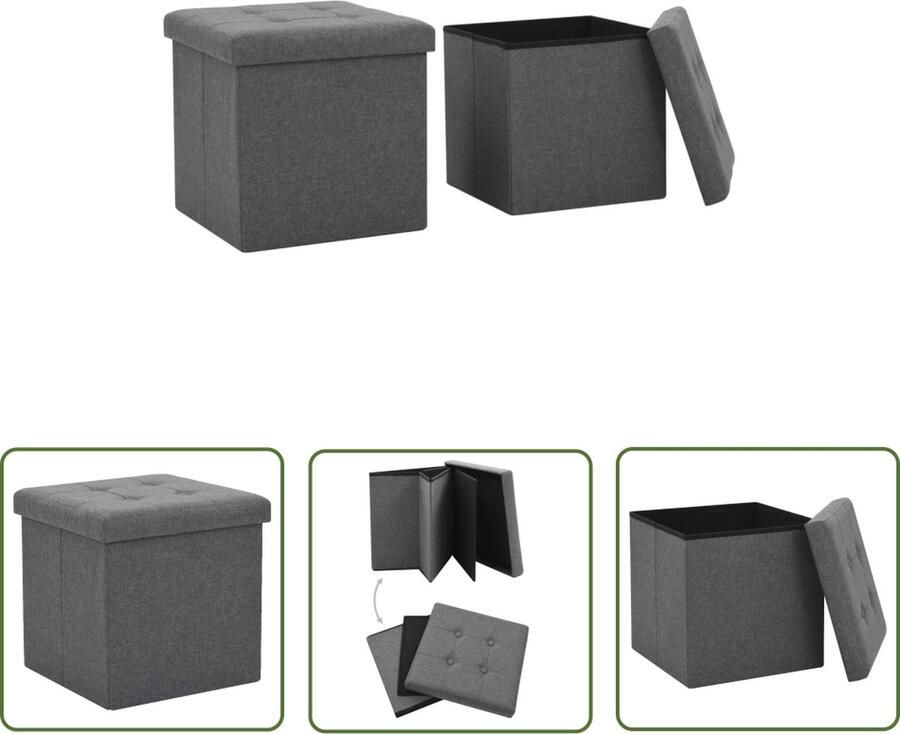 The Living Store Opbergkrukken inklapbaar 2 st kunstlinnen donkergrijs Opbergkrukken Opbergtasjes Stoffen Krukken Grijs Meubilair Salontafel Accessoires - Foto 2