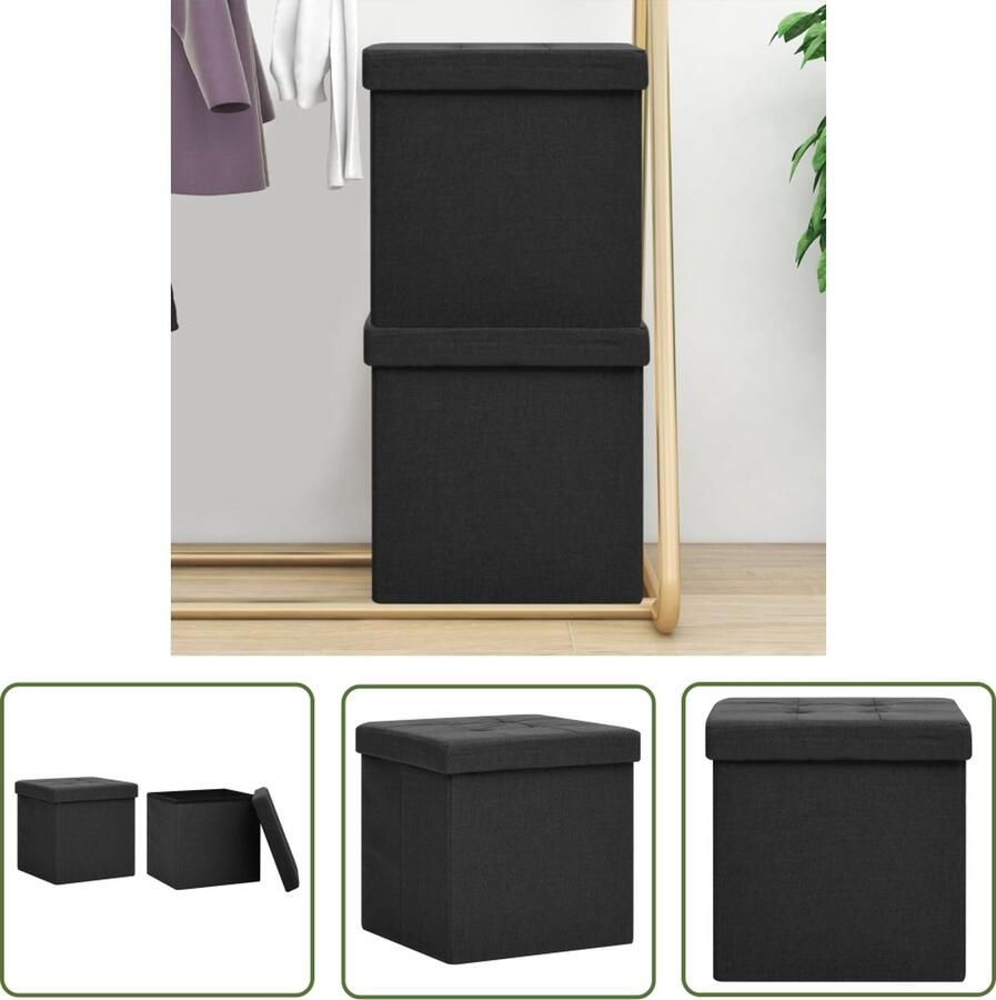 The Living Store opbergkruk inklapbaar zwart 38 x 38 x 38 cm comfortabele zitting Opslagbox Opbergmeubel Zwarte Kruk Inklapbare Stoel Multifunctionele Bank - Foto 2