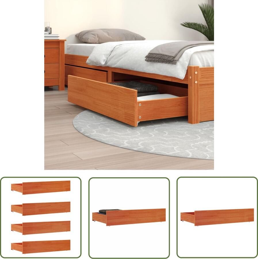 The Living Store Opbergladen Bed 90 x 57 x 18 cm Massief Grenenhout Opbergladekast Bedkasten Bedlade Opbergruimte Slaapkamers