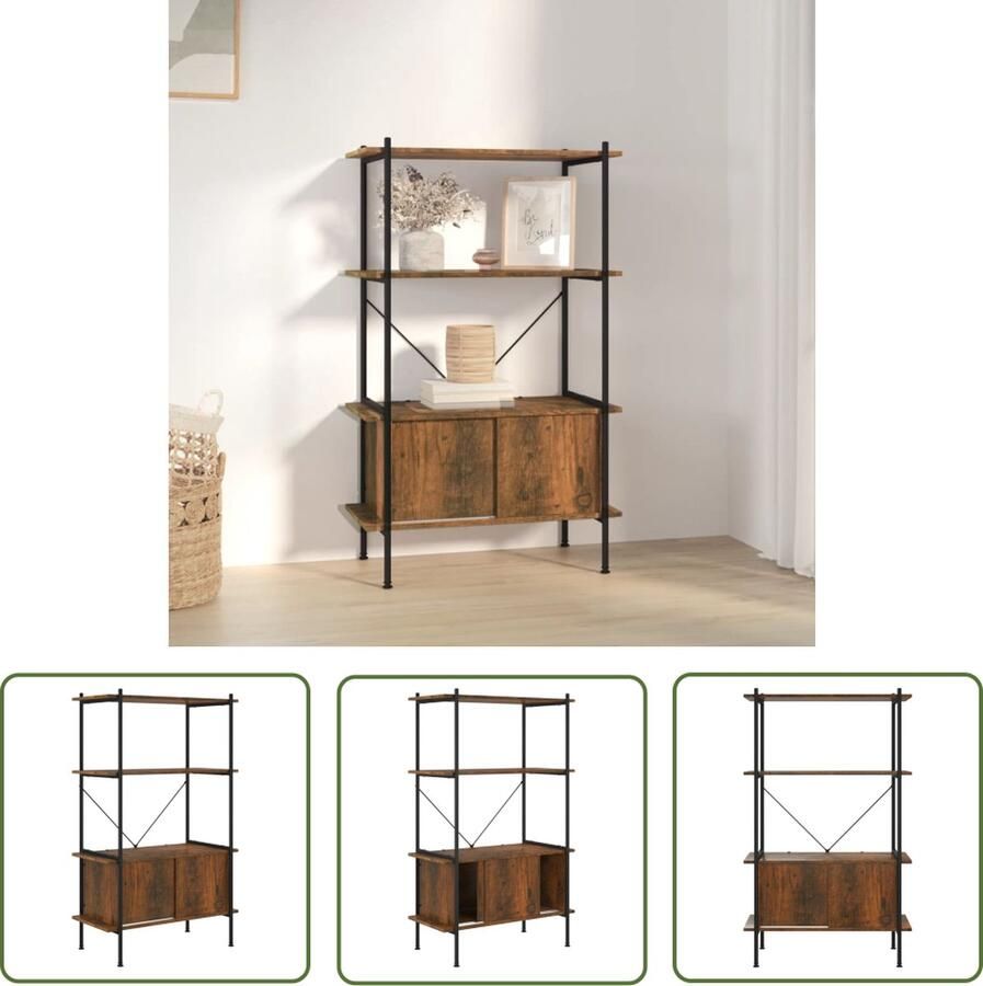 VidaXL Boekenplank Opbergrek 4-laags met kast 80x40x130 cm staal en bewerkt hout Houten Kast Metalen Kast Multifunctionele Kast - Foto 2