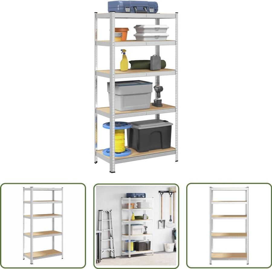 The Living Store Opbergrek 5-laags staal en bewerkt hout grijs Opslagrek Industriele Opslag Metalen Rek Houten Rek Zwaar Belastbaar