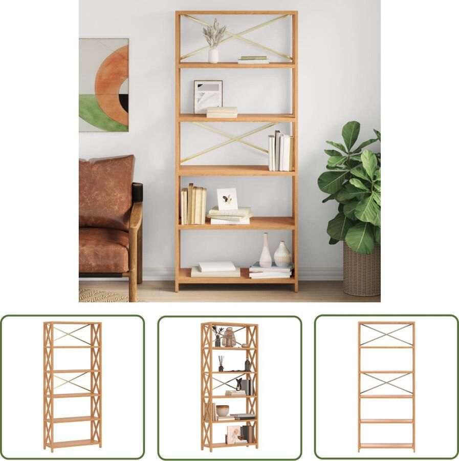 The Living Store Opbergrek Massief Eikenhout 6 Schappen 80 x 30 x 181 cm Stabiel Frame Opbergrek Eikenhouten Kast Boekenplank Display Unit Vintage Kast - Foto 2