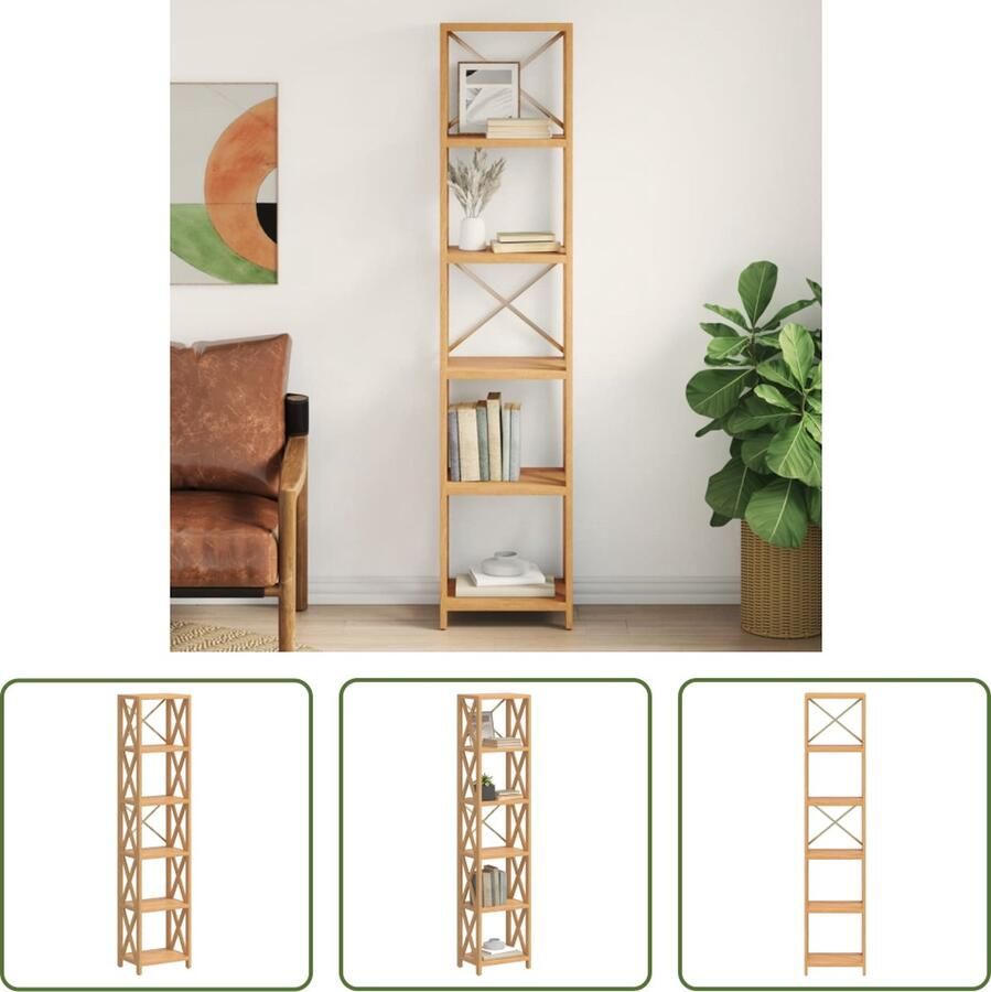 The Living Store Opbergrek Eikenhout 40x30x181 cm 6 lagen Stabiel frame - Foto 2