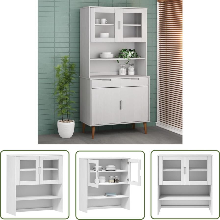 The Living Store Opzetkast MOLDE 90x35x100 cm massief grenenhout wit Opzetkast Houten Kast Grenenhouten Kast Vintage Kast Salontafel