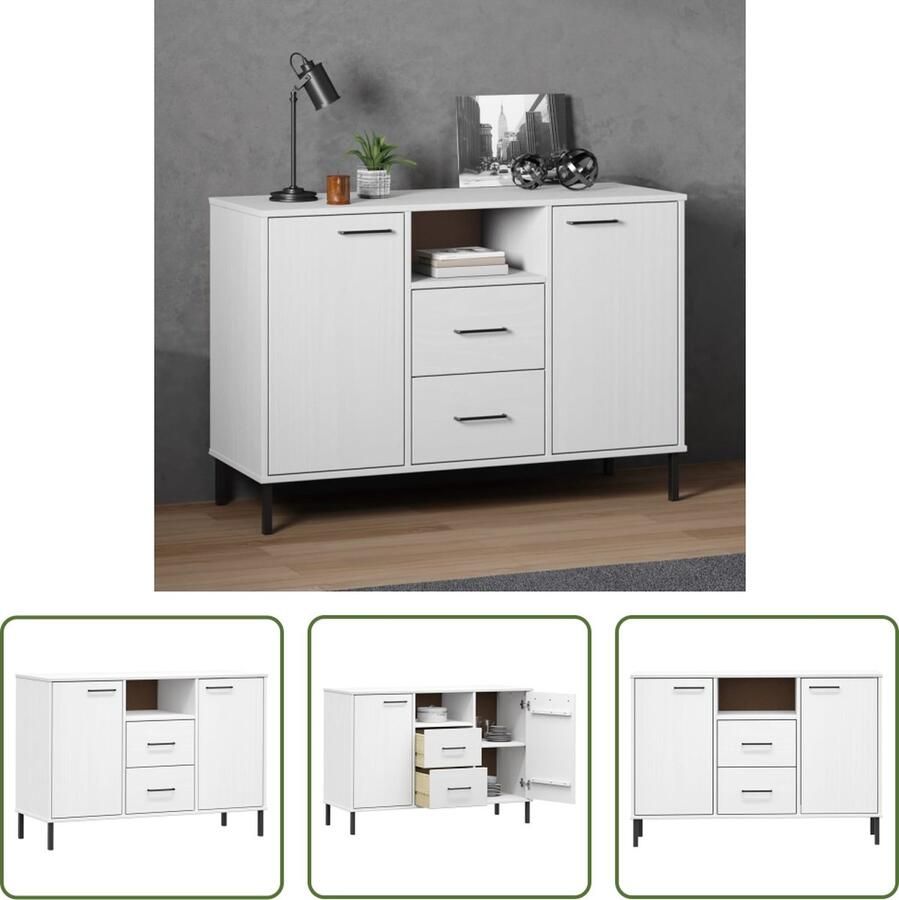 The Living Store Dressoir met metalen poten OSLO 113x40x77 cm grenenhout wit Dressoir Industrieel Dressoir Grenenhouten Dressoir Wit Dressoir Opbergmeubel - Foto 2