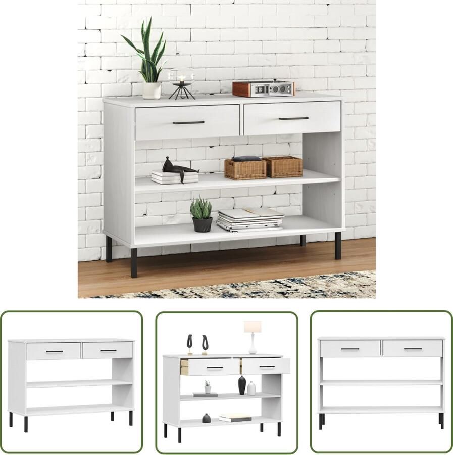 The Living Store OSLO Wandtafel Massief grenenhout 98 x 35 x 70 cm 2 lades - Foto 2