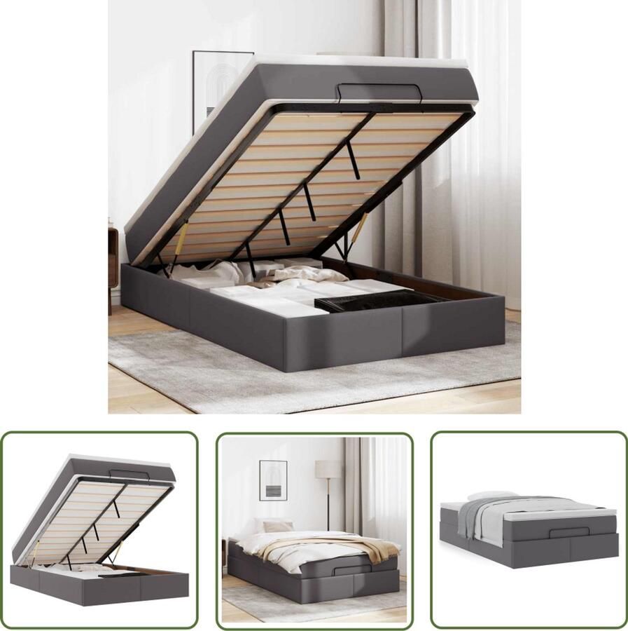 The Living Store Ottoman bed met matras 120x190 cm kunstleer grijs Ottoman Bed Boxspring Bed Tweepersoonsbed Stapelbaar Bed Hoofdbord
