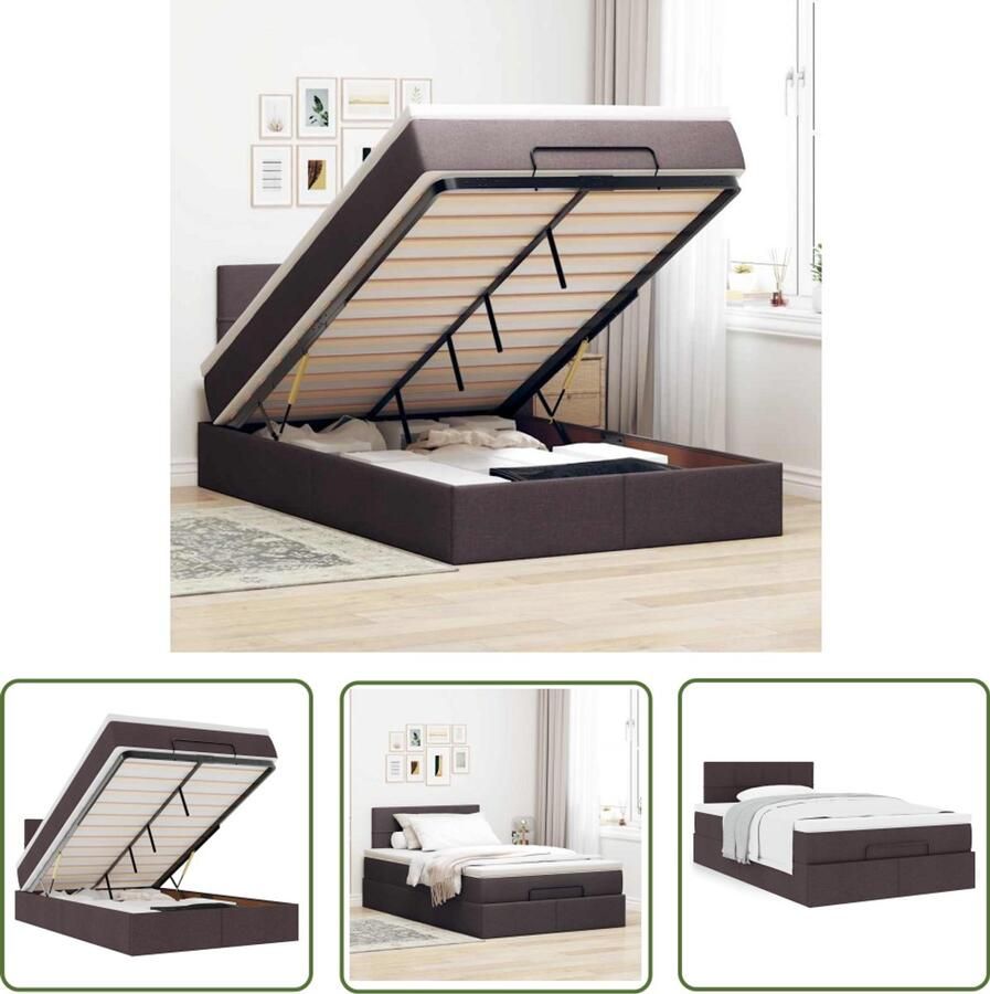 The Living Store Ottoman bed met matras 120x190 cm stof donkerbruin Ottoman Bed Boxspring Bed Tweepersoonsbed Slaapcomfort Pocketveringmatras