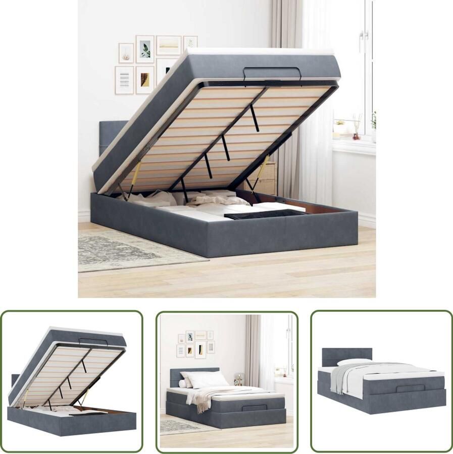 The Living Store Ottoman bed met matras 120x200cm fluweel donkergrijs Ottoman Bed Boxspring Bed Tweepersoonsbed Slaapcomfort Luxe Bed