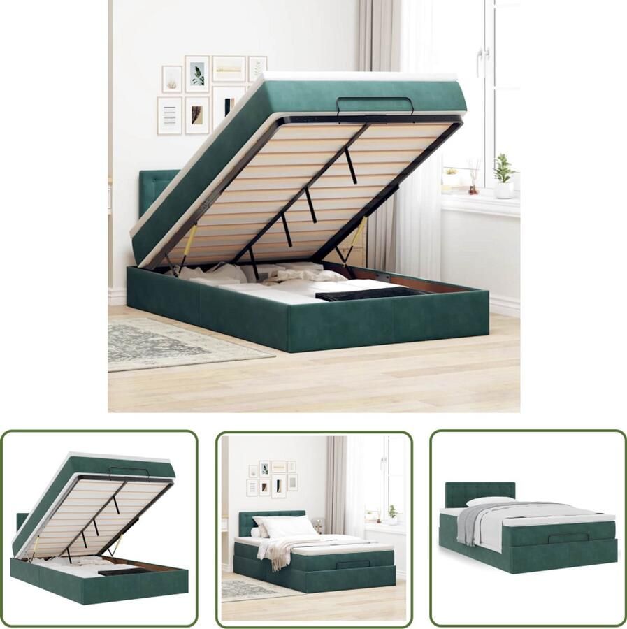 The Living Store Ottoman bed met matras 120x200cm fluweel donkergroen Ottoman Bed Boxspring Bed Tweepersoonsbed Luxe Bed Velvet Bed