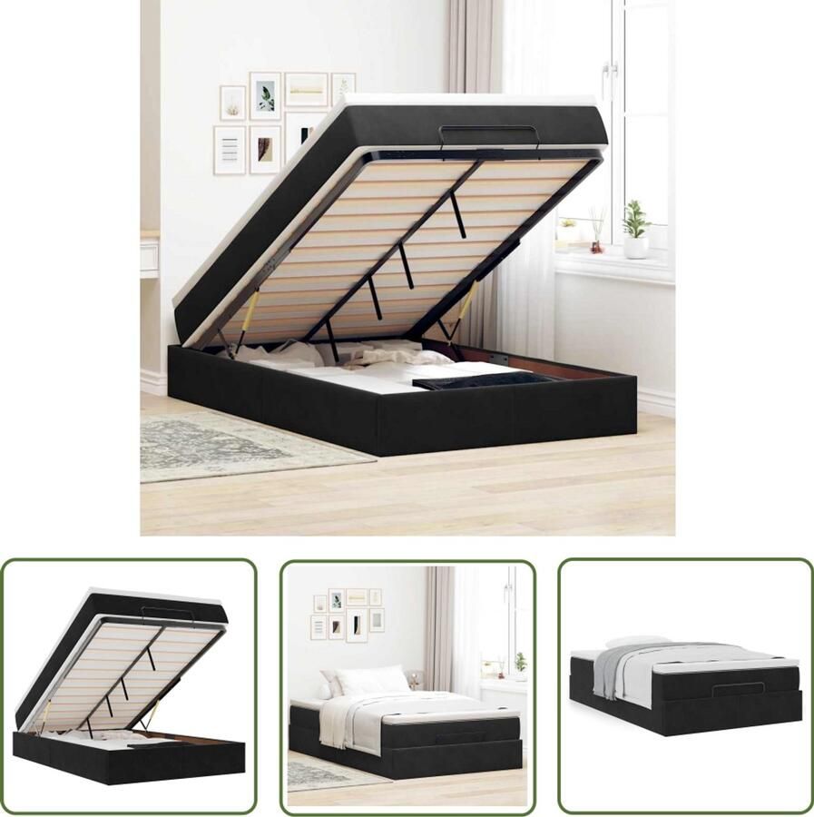 The Living Store Ottoman bed met matras 120x200cm fluweel zwart Ottoman Bed Boxspring Bed Tweepersoonsbed Hoofdbord Stapelbaar Bed
