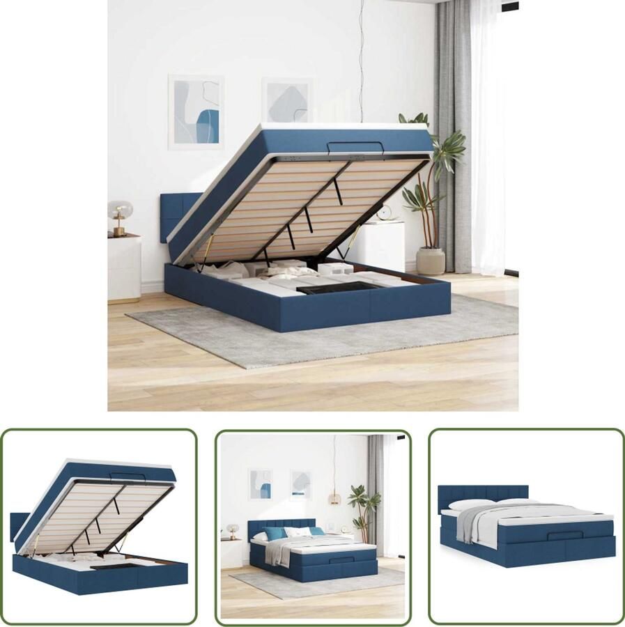 The Living Store Ottoman bed met matras 140x200cm stof blauw Ottoman Bed Boxspring Bed Tweepersoons Bed Slaapcomfort Opbergruimte