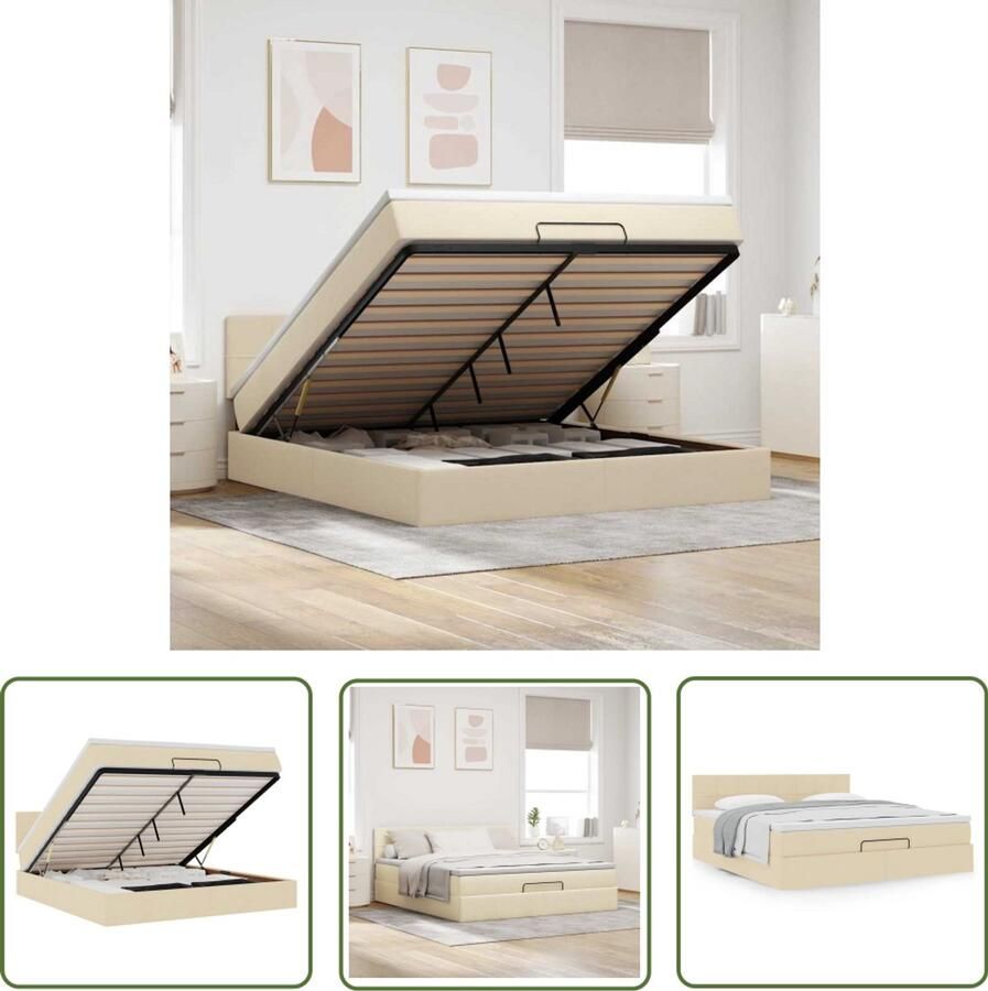 The Living Store Ottoman bed met matras 160x200cm stof crèmekleurig Ottoman Bed Tweepersoons Bed Boxspring Bed Slaapcomfort Opbergruimte