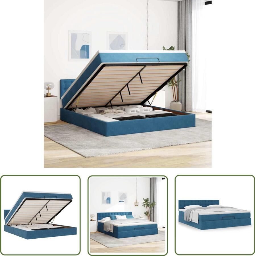 The Living Store Ottoman bed met matras 180x200 cm fluweel donkerblauw Ottoman Bed Boxspring Bed Tweepersoons Bed Slaapcomfort Luxe Bed
