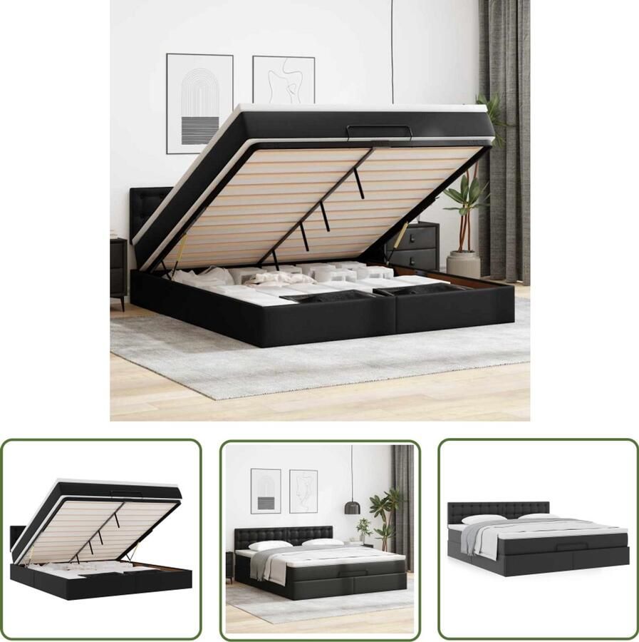 The Living Store Ottoman bed met matras 180x200cm kunstleer zwart Ottoman Bed Boxspring Bed Slaapcomfort Slaapsysteem Opslagmogelijkheden