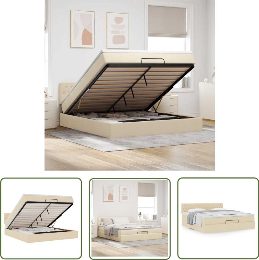 The Living Store Ottoman bed met matras 180x200cm stof crèmekleurig Ottoman Bed Boxspring Bed Tweepersoons Bed Slaapcomfort Opbergruimte