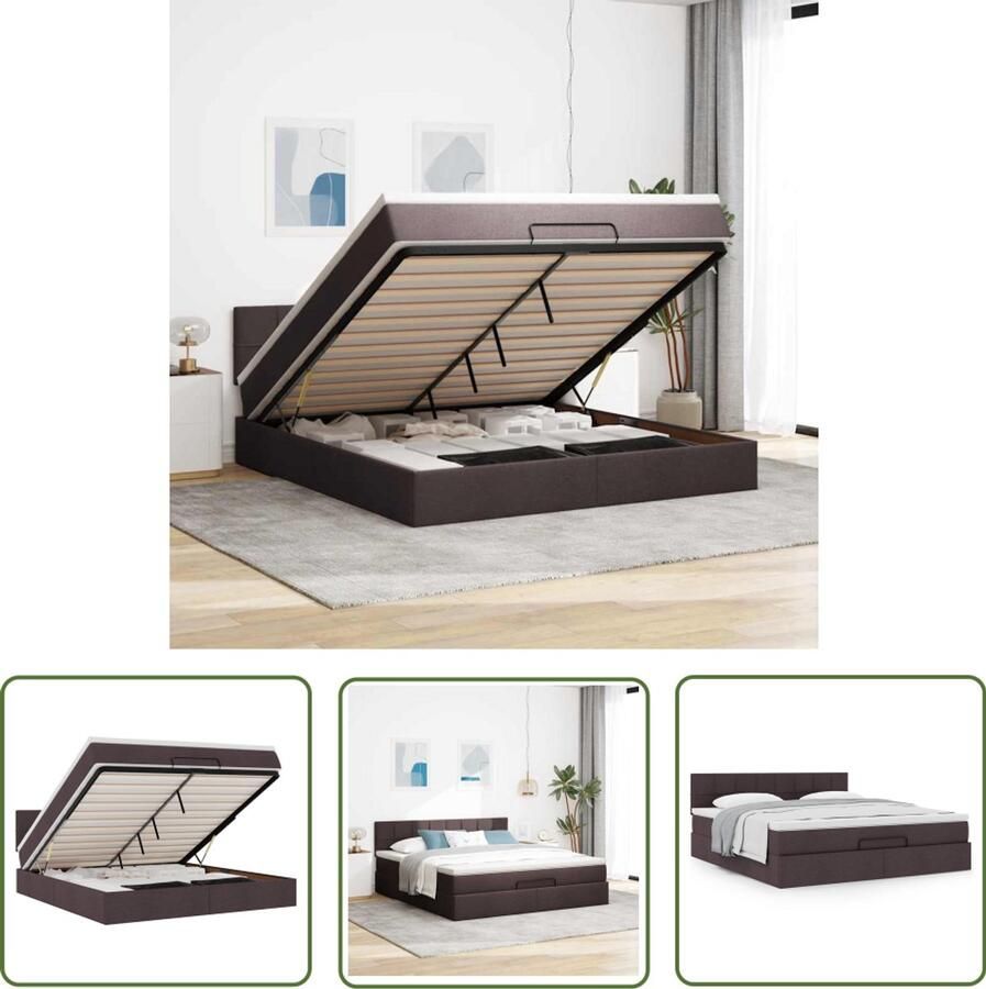 The Living Store Ottoman bed met matras 180x200cm stof donkerbruin Ottoman Bed Boxspring Bed Tweepersoons Bed Dubbel Bed Houten Bed Frame